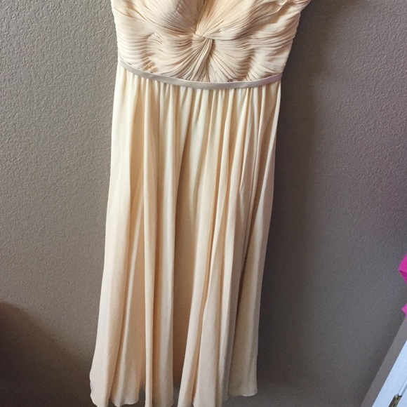 Strapless champagne peach formal with corset back - Picture 2 of 4